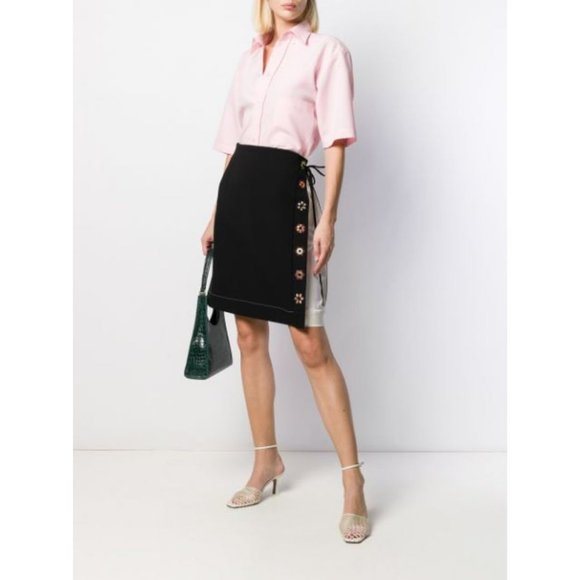 Tory Burch Colour Block Wrap Skirt Black White Size 4 Stud Side Tie - Picture 1 of 12